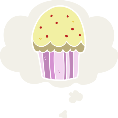 Düşünce baloncuğu olan, insan tarafından çizilmiş bir kek.