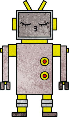 Bir insan tarafından çizilmiş bir robotun retro grunge dokusu