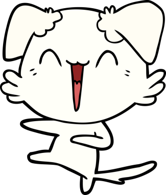 Bir insan tarafından çizilmiş mutlu dans eden köpek çizgi filmi.