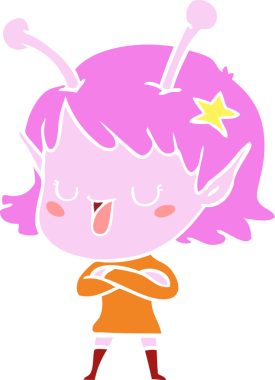 Mutlu uzaylı kız düz renkli çizgi film bir insan tarafından çizildi.