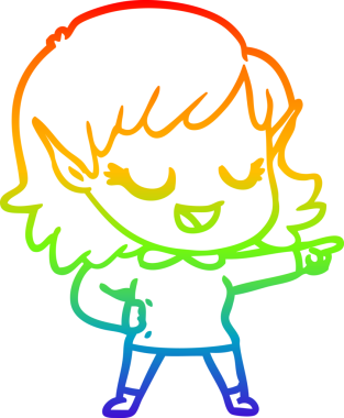 Gökkuşağı gradyan çizimi mutlu çizgi film kızı bir insan tarafından çizilmiş