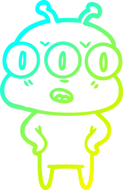 Bir insan tarafından çizilmiş üç gözlü bir uzaylının soğuk eğim çizgisi.