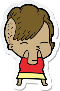 Bir insan tarafından çizilmiş, şaşı bir kızın çıkartması.