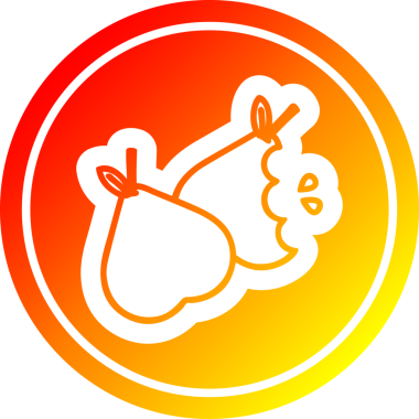 Isırılmış armut dairesel simgesi, sıcak gradyan bir insan tarafından çizilmiş.