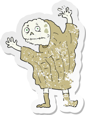 Bir insan tarafından çizilen cadılar bayramı gulyabanisi çizgi filminin kederli retro çıkartması.