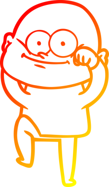 Bir insan tarafından çizilmiş kel bir adamın sıcak çizgi çizimi.