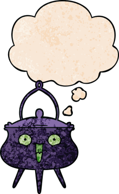 Cadılar Bayramı cadılar bayramı kazanı karikatürü, insan tarafından çizilmiş grunge desenli düşünce baloncuğu.