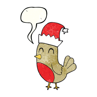 Bir insan tarafından çizilmiş serbest konuşma balonu desenli karikatür noel robini.