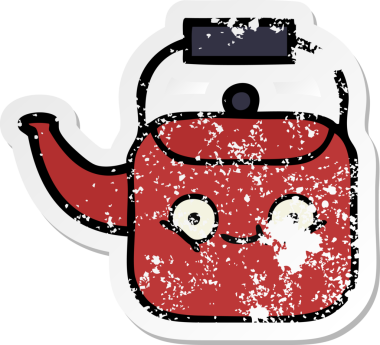 Bir insan tarafından çizilmiş tatlı bir çaydanlığın sıkıntılı çıkartması.