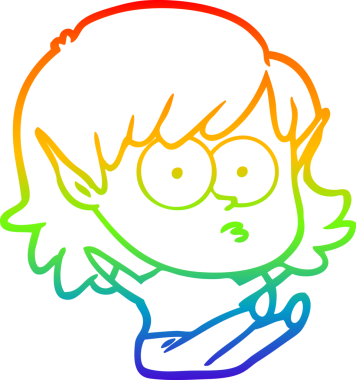 Gökkuşağı gradyan çizgi çizimi bir insan tarafından çizilmiş bir elf kızı