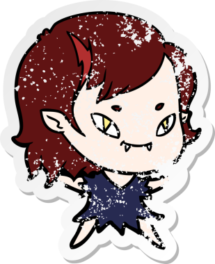 Bir insan tarafından çizilmiş, karikatür dostu vampir bir kızın sıkıntılı çıkartması.