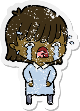 Bir insan tarafından çizilmiş, ağlayan bir çizgi film kızının sıkıntılı çıkartması.