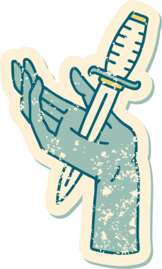 İnsan eliyle çizilmiş bir hançerin sembolik dövmeli görüntüsü.