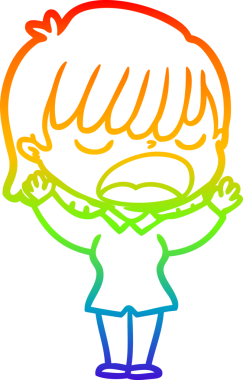 Gökkuşağı gradyan çizgi çizimi Bir insan tarafından yüksek sesle çizilen bir kadın karikatürü