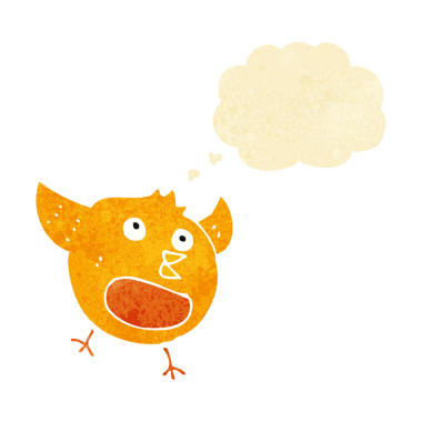 Bir insan tarafından çizilmiş düşünce baloncuklu mutlu kuş.