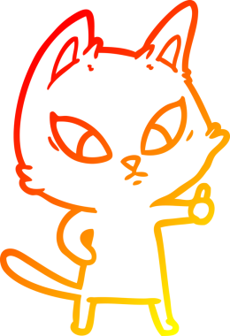 Bir insan tarafından çizilmiş kafası karışmış çizgi film kedisinin sıcak çizgi çizimi