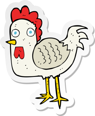 Bir insan tarafından çizilmiş çizgi film tavuğunun çıkartması.