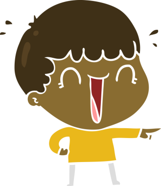 Gülen düz renkli çizgi film karakteri bir insan tarafından çizilmiş.