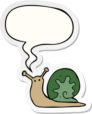 Bir insan tarafından çizilmiş konuşma balonu çıkartmalı çizgi film salyangozu.