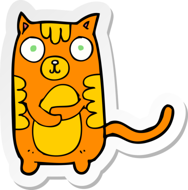 Bir insan tarafından çizilmiş çizgi film kedisinin çıkartması.