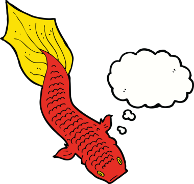 Bir insan tarafından çizilmiş düşünce baloncuklu çizgi film balığı.