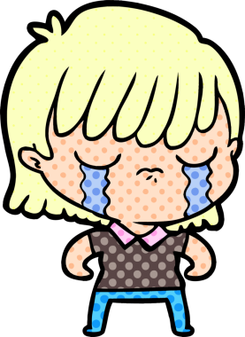 Bir insan tarafından çizilmiş ağlayan çizgi film kadını.