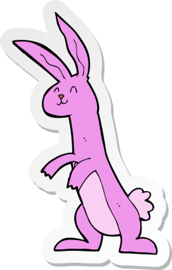 Bir insan tarafından çizilmiş çizgi film tavşanının çıkartması.