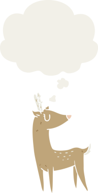 Düşünce baloncuklu karikatür geyiği insan tarafından çizilmiş.