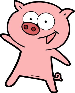Bir insan tarafından çizilmiş neşeli dans eden domuz çizgi filmi.
