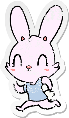 Bir insan tarafından çizilmiş şirin bir tavşanın sıkıntılı çıkartması.