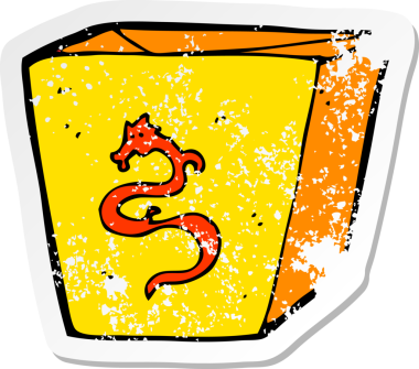 Bir insan tarafından çizilmiş karikatür makarna kutusunun gerilimli yapıştırması.