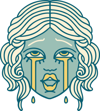 Bir insan tarafından çizilmiş çok mutlu, ağlayan bir kadın yüzünün ikonik dövme şekli.