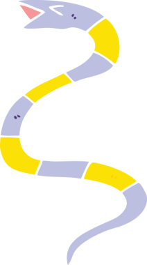 Bir insan tarafından çizilmiş düz renkli çizgi film yılanı.