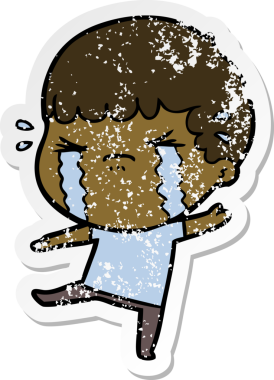 Bir insan tarafından çizilmiş ağlayan bir karikatürcünün sıkıntılı çıkartması.