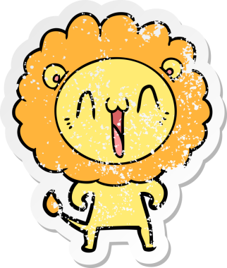 Bir insan tarafından çizilmiş mutlu çizgi film aslanının sıkıntılı çıkartması.