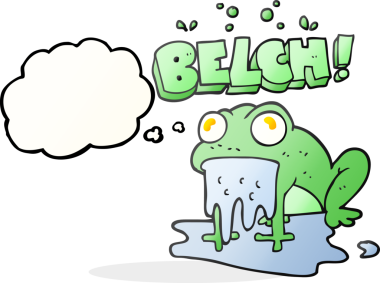 Düşünce baloncuğu karikatürü. Bir insan tarafından çizilmiş iğrenç küçük kurbağa.