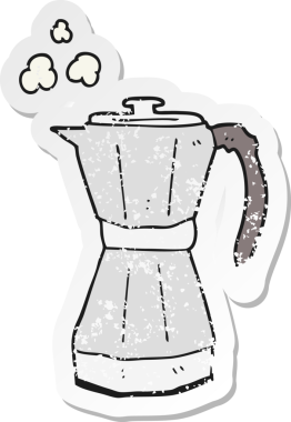 Bir insan tarafından çizilmiş karikatür fırın espresso makinesinin geriletilmiş yapıştırması.