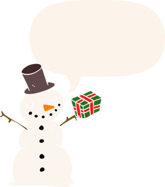 bir insan tarafından çizilmiş, konuşma baloncuklu kardan adam.