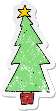 Bir insan tarafından çizilmiş karikatür Noel ağacının sıkıntılı çıkartması.