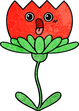 Bir insan tarafından çizilmiş bir çiçeğin retro grunge desen karikatürü