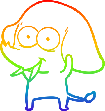 Gökkuşağı gradyanı çizimi bir insan tarafından çizilmiş mutlu bir filin çizimi