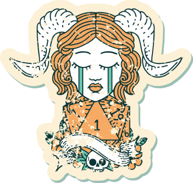 Retro Dövme Biçimi Ağlama Ağlama Doğal bir D20 zar atışıyla bir insan tarafından çizilmiş