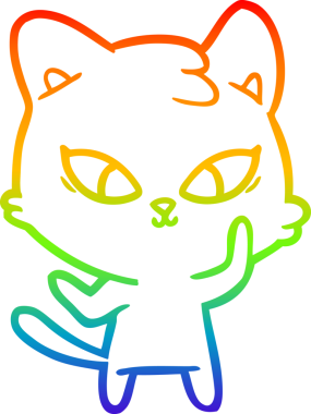 Gökkuşağı gradyan çizgisi bir insan tarafından çizilmiş şirin bir çizgi kedi çizimi