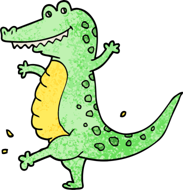 Bir insan tarafından çizilmiş grunge desenli çizgi film dans timsahı.