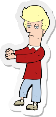 Çizgi film çıkartması. Sıkıcı bir adam. Bir insan tarafından çizilmiş yolu gösteriyor.