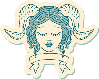 Retro Dövme Biçimi karakter yüzünü bir insan tarafından çizilmiş parşömen pankartıyla düzenliyor