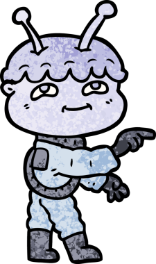 Bir insan tarafından çizilmiş dost canlısı çizgi film uzay adamı.