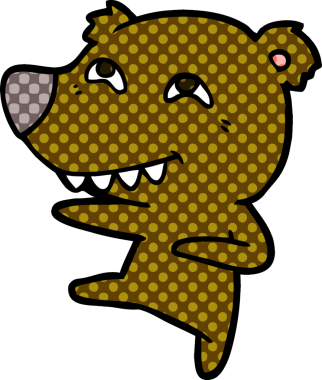 Bir insan tarafından çizilen dans sırasında dişlerini gösteren çizgi film ayısı.