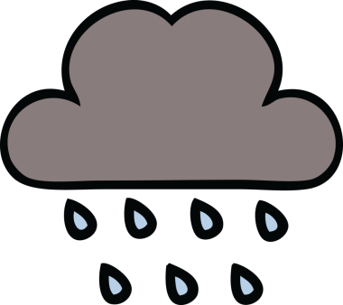 Bir insan tarafından çizilmiş yağmur bulutunun şirin bir karikatürü.