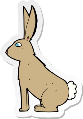 Bir insan tarafından çizilmiş çizgi film tavşanının çıkartması.